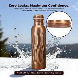 Luxury Fluted Contour Pure Copper Water <b>Bottle</b> Duo Pack Antique <b>Brushed</b> Sheen Reusable Eco Water Container Pair - Product Image 2