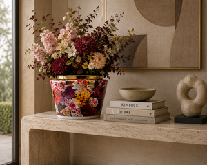 Set of 2 Floral Printed Decorative Metal Vase Luxury Design Large Size <b>Flower</b> Pot for Home <b>Decor</b> and Tabletop Handmade Customize - Product Image 1