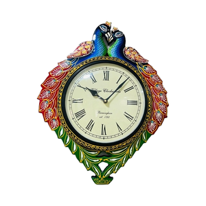 Reloj de Pared Decorativo de Madera Hecho a Mano con Diseño de Pavo Real Art Deco, Funciona con Batería de Cuarzo - Product Image 1