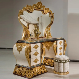 Lit de luxe King Size, armoire, tables de chevet et coiffeuse en bois de mahogany massif, style rococo classique, pour chambre d'hôtel, collection Royal Palace - Product Image 5