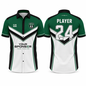 Camisa de Vestir Deportiva de Manga Corta para Hombre, Verde, Blanca y Negra, Sublimada, de Popelina, Poliéster de Secado Rápido, con Cuello Clásico - Product Image 1