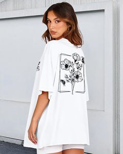 Camisetas de moda para mujer, 100% algodón, estampadas con gráficos DTF, cuello redondo, camisetas de verano, holgadas, de manga corta. - Product Image 6