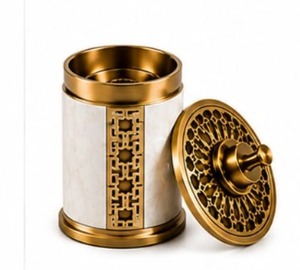 Brûleur d'encens arabe cylindrique Mabkhara en marbre blanc, doré, découpé au laser, pour Oud et Bakhoor, compatible charbon de bois - Product Image 5