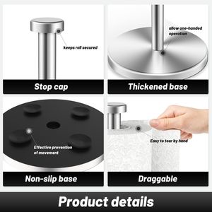 Portarotolo da banco in acciaio inossidabile con base pesante e ventose, supporto verticale per rotoli di carta - Product Image 1