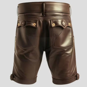 Shorts en cuir pour hommes de haute qualité, taille élastique, taille mi-haute, décontractés, unis, respirants, écologiques, vente en gros à prix abordable - Product Image 2