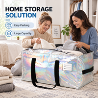Sacs fourre-tout de rangement réutilisables en tissu tissé PP extra-larges, personnalisés, en argent, avec fermeture éclair robuste, écologiques, organisateurs de voyage, vente en gros