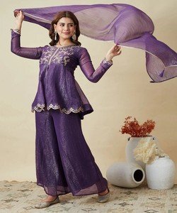 Salwar Kameez en soie violette avec broderie et dupatta, style traditionnel indien et pakistanais, coupe ample, longueur cheville, pour femme JJ-1025-85431 - Product Image 1