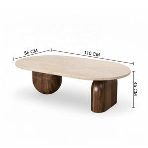 Mesa de centro de mármol y madera para sala de estar de la India - Product Image 3