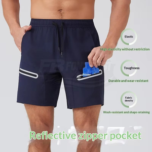 Pantaloncini sportivi da <span class=keywords><strong>uomo</strong></span> <span class=keywords><strong>blu</strong></span> <span class=keywords><strong>navy</strong></span> ad asciugatura rapida con coulisse in vita e tasche laterali, lunghezza <span class=keywords><strong>Bermuda</strong></span>, tinta unita, stile sportivo - Product Image 5