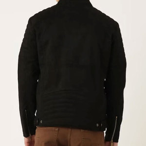 Econex Sports <b>Men's</b> Formal Slim PU Leather <b>Jacket</b> High Street Style Solid Color <b>Suede</b> Finish Pockets Turn-down Collar Zipper - Product Image 3