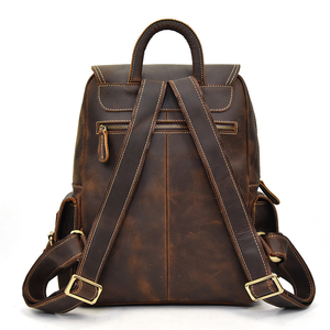 Mochila de Cuero Premium Personalizada, Color Marrón Oscuro, Múltiples Bolsillos, Estilo Vintage, para Viajes de Negocios, con Correas de Hombro Ajustables - Product Image 4