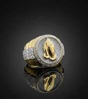 Bague de prière pour homme très demandée, entièrement sertie de pierres, en Or 14K et Argent 925, avec Moissanite VVS, style Hip Hop, bijou religieux de déclaration pour le petit doigt