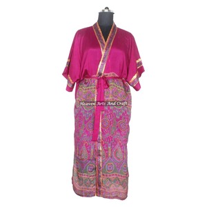 Albornoz Kimono de Seda y Poliéster para Mujer, Estilo Vintage, Manga Larga, con Cierre de Cordón, Secado Rápido - Product Image 6