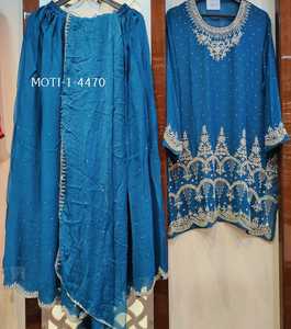 Costumes Salwar en organza de soie non cousue brodés à la main pour dames modernes vêtements indiens pakistanais impression lourde travail fantaisie - Product Image 1