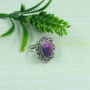 Bague Statement en Argent Sterling 925 avec Turquoise et Cuivre Violet, Design Fait Main, Bague en Pierre Précieuse, Bijou Bohème Turquoise, Cadeau pour Elle - Product Image 6