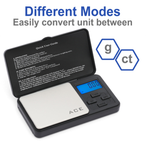 เครื่องชั่งทองคำดิจิตอลแบบพกพาคุณภาพสูง ACE DV-500  500 กรัม/0.01 กรัม ใช้พลังงานจากแบตเตอรี่ หน้าจอ LCD พร้อมไฟพื้นหลัง ทนทานและพกพาสะดวก - Product Image 3