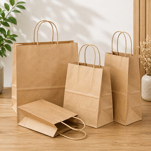 Bolsas de papel kraft para llevar con asas retorcidas, impresión offset con iconos de comida, ecológicas, estándar, planas, para restaurantes y catering. - Product Image 2