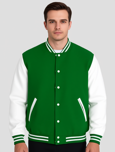 Chaqueta universitaria de béisbol para hombre, OEM, con parches bordados, chaqueta Letterman personalizada para hombre, con mangas de cuero, talla grande. - Product Image 5