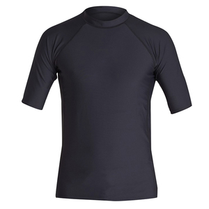 Men's Three Quarter Sleeve Rash Guard Black Quick Dry Polyester Swim Shirt Adult Size - Product Image 1