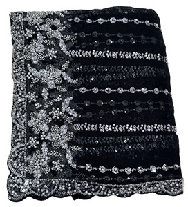 Sari élégant noir en résille avec broderie argentée, pour mariage et soirée, style Bollywood, longueur ras du sol, coupe classique pour femme - Product Image 4