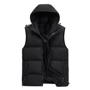 Gilet matelassé réversible à capuche sans manches pour homme, chaud, coupe-vent, avec fermeture éclair frontale, décontracté, noir uni - Product Image 1
