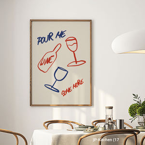 Décoration murale de Noël, Affiche illustrative de bouteille de vin et verre en style line art, Impression sur toile pour décoration murale minimaliste de cuisine - Product Image 3