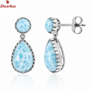 Handmade classic teardrop <b>earrings</b> <b>solid</b> 925 sterling <b>silver</b> larimar gemstone drop <b>earrings</b> for wedding anniversary - Product Image 1