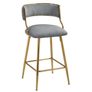 Set di 2 Sgabelli da Bar per Isola Cucina in Corduroy da 26FT con Base Cromata Dorata e Poggiapiedi per Uso Bar - Product Image 1
