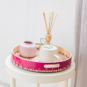 Artex Nam an Eco-Friendly Round Storage <b>Basket</b> Colorful Multifunction Rattan Tray <b>Sea</b> <b>Grass</b> and Bamboo Serving Tray - Product Image 4