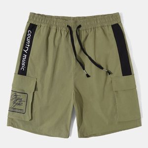 Pantalones Cortos Casuales de Lona para Hombre Stray Beats, Cintura Media Elástica, Transpirables, de Secado Rápido, con Bolsillo Frontal Sólido y Logotipo Estampado - Product Image 1