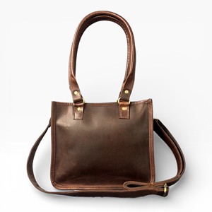 Women Genuine Leather Crossbody Tote Bag, Brown Shoulder <b>Handbag</b> with Top Handle, Lightweight Zipper Satchel - Product Image 1