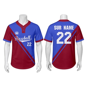 Maillot de baseball personnalisé pour homme, manches courtes, impression par sublimation, anti-humidité, couleurs rouge et bleu contrastées, uniforme de sport, vente en gros - Product Image 1