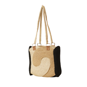 Handcrafted Swirl Spiral Jute Braided Women Tote Bag Contrast <b>Black</b> Side Gusset Long Shoulder Strap Casual <b>Handbag</b> Wholesale - Product Image 5
