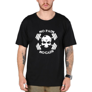 Men's Black T-<b>Shirt</b> With Skull And Dumbbell Print O-Neck Short Sleeve Casual Regular Fit 100% Cotton Jersey Knitted - Product Image 1