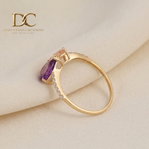 Bague en or massif 14 carats avec diamant de laboratoire, morganite et alexandrite de laboratoire, bijoux de luxe pour femmes, certifiés IGI - Product Image 4