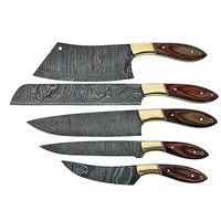 Ensemble de 5 couteaux de cuisine en acier Damas forgés à la main, couteau de chef, couteau à pain, couteau à découper, couteau utilitaire, manche en bois, OEM ODM, vente en gros