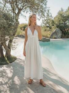 Women White Cotton Maxi <b>Dress</b> Sleeveless <b>Boho</b> Beach <b>Dress</b> Loose Fit <b>Summer</b> Resort Wear - Product Image 1