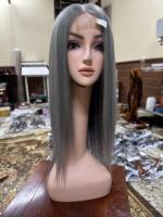HOT-Perruque de cheveux humains gris Lace Front 180% lisses, perruques de cheveux humains vietnamiens Remy, perruque gris argenté Lace Front