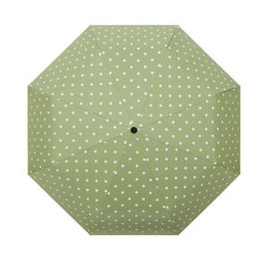 Parapluie pliant manuel rétro à pois avec poignée en bois, protection UV, pliable en trois, en tissu pongé pour le voyage - Product Image 3