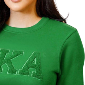 เสื้อสเวตเชิ้ตผ้าเชนิลสีเขียวเข้มสำหรับผู้หญิง ปักลายตัวอักษรกรีก คุณภาพพรีเมียม คอกลม - Product Image 4