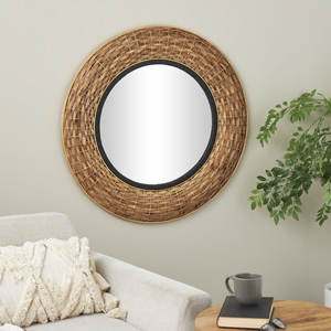 DreamCraft Handmade Brown Seagrass <b>Wall</b> <b>Mirror</b> with <b>Black</b> Woven Inner <b>Frame</b> Vietnam Origin - Product Image 2