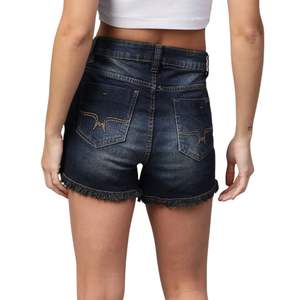 Shorts de Mezclilla Índigo Oscuro Vintage, Cintura Alta, Dobladillo sin Rematar, Corte Ajustado para Mujer, Moda de Verano - Product Image 2