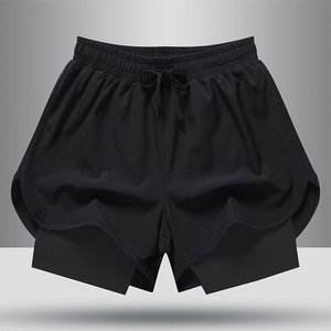 Men's Quick Dry Nylon Casual Sport Shorts with Mid Waist Drawstring and Gray <b>Black</b> Two-Tone Design - Product Image 2