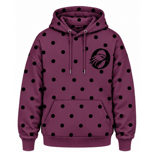 Plum <b>Black</b> Polka Dot <b>Women</b> Pullover Hoodie Casual <b>Fleece</b> Sweatshirt Loose Fit Drawstring Hood Kangaroo Pocket Streetwear - Product Image 1
