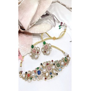 Attractive Premium Quality CZ Statement Doublet Stones Look With Adjustable <b>Back</b> Chain Necklace and <b>Earrings</b> Set for Women - Product Image 2