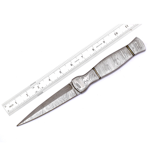 Cuchillo Skinner Burraq Hecho a Mano con Acero de Damasco de 9 Pulgadas, Mango de Acero de Damasco de 2 mm de Grosor, Funda de Cuero para Uso en Exteriores - Product Image 4