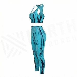 Ensemble de yoga Tie Dye 2 pièces : Crop top dos nageur et Legging taille haute longueur intégrale en Spandex Polyester extensible dans les quatre sens pour femme - Product Image 3