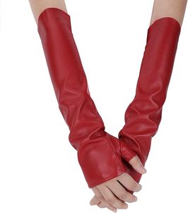Womens Long Fingerless Leather fashion Gloves Elegant Mittens Gloves - Product Image 2