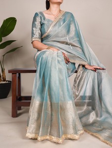 Nouveaux saris de créateur tissés, saris à motifs Zari, tissus chatoyants - Product Image 4