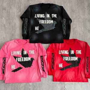 Camiseta de manga larga para hombre, oversize, cuello redondo, estilo urbano, con estampado de letras en la espalda, negra, rosa, roja, de poliéster/algodón - Product Image 2